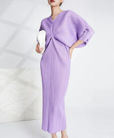 Luxury Pleated Batwing Sleeves Dress